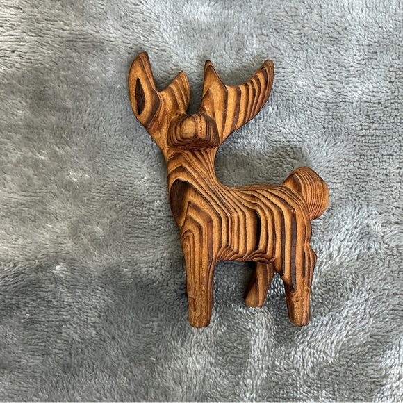 None Other - vintage wood grain carved reindeer buck sculpture MCM